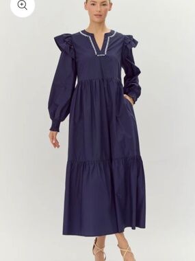 JODIFL Navy Ruffly Shoulder Maxi